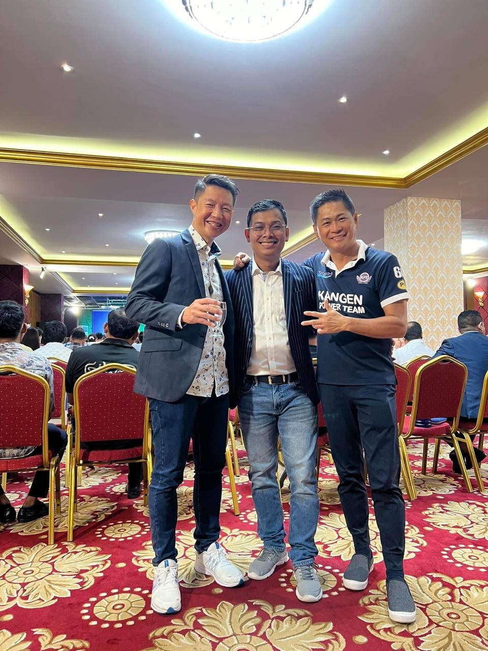 Networking with team members at business event