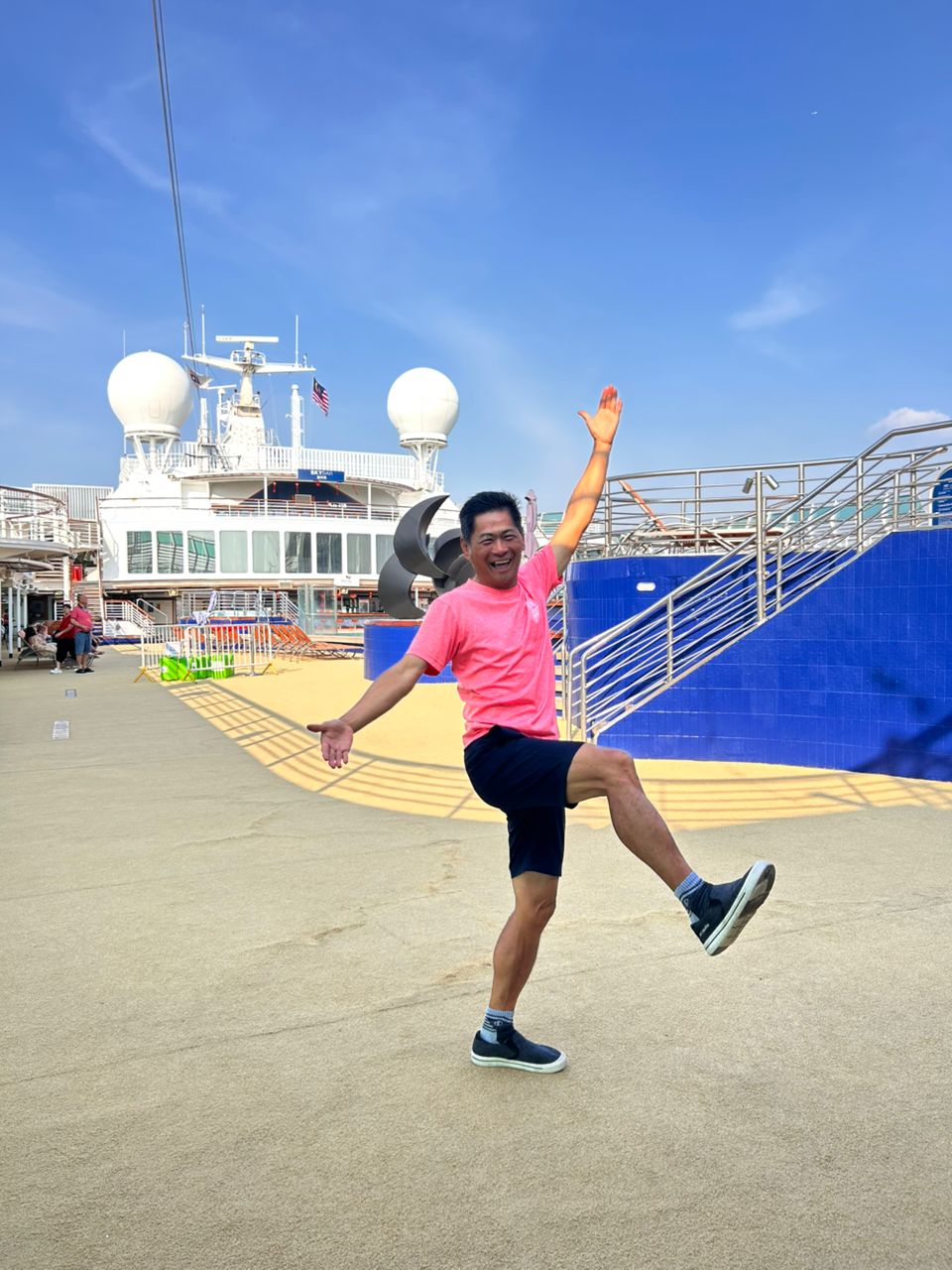 Gary having fun on a cruise ship deck